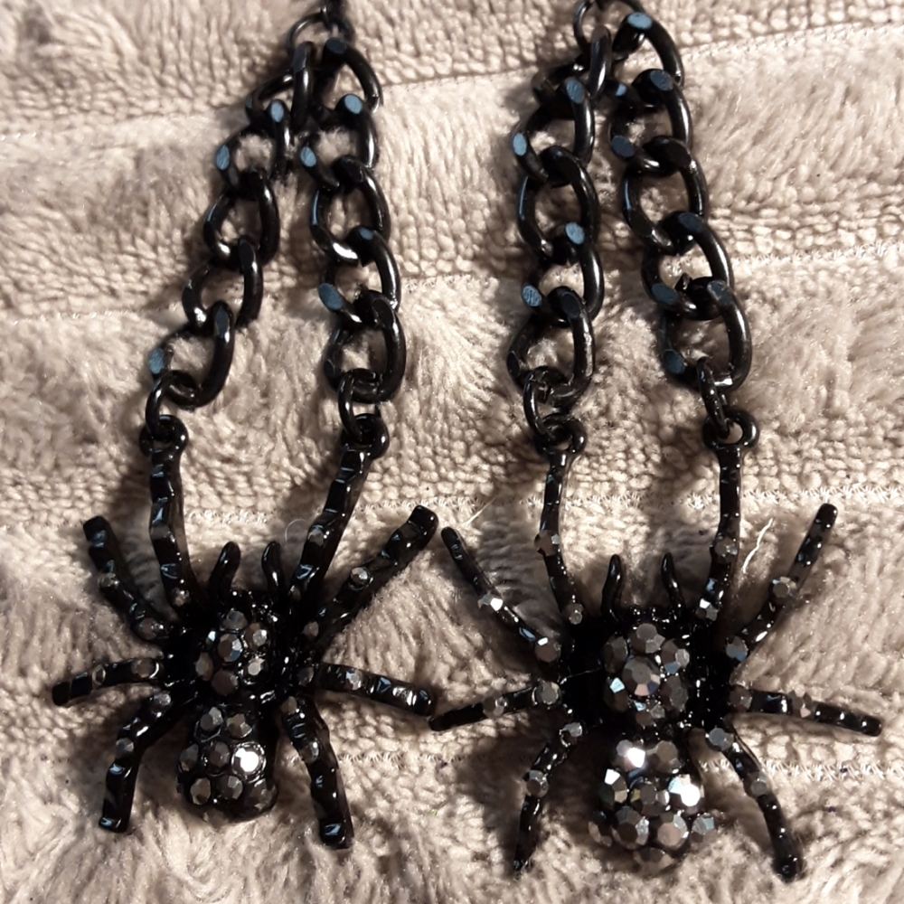 Hand Crafted Spider Earrings,  Black Goth, Witchy , Spooky,Unique Creepy